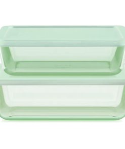 Pyrex Simply Store Tinted 4-piece Rectangle Storage Set with Green Plastic Lids